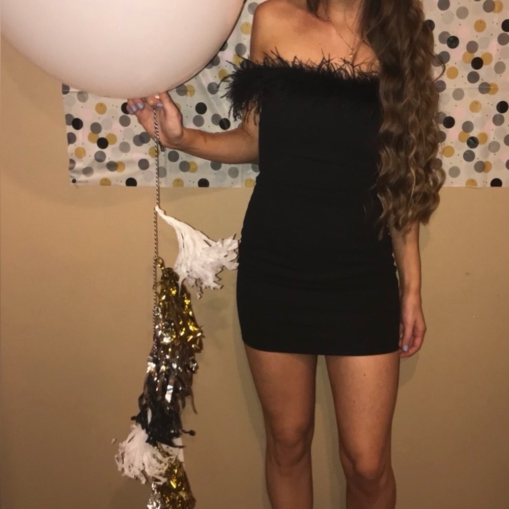 Forever 21 Black Strapless Dress with Feather Trim